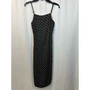 American Eagle Black Mini Floral Midi 90s Style Slit Open Back Dress XS